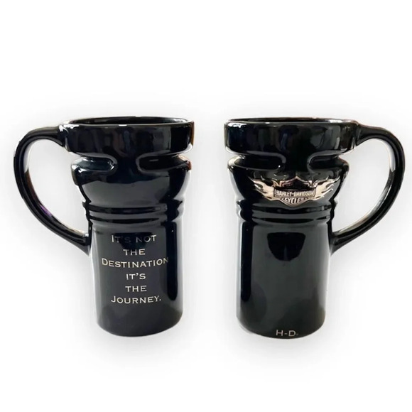 Harley Davidson Black Travel Sipper Mugs Ceramic Chrome Flame Emblem‎ Set of Two - Picture 1 of 10